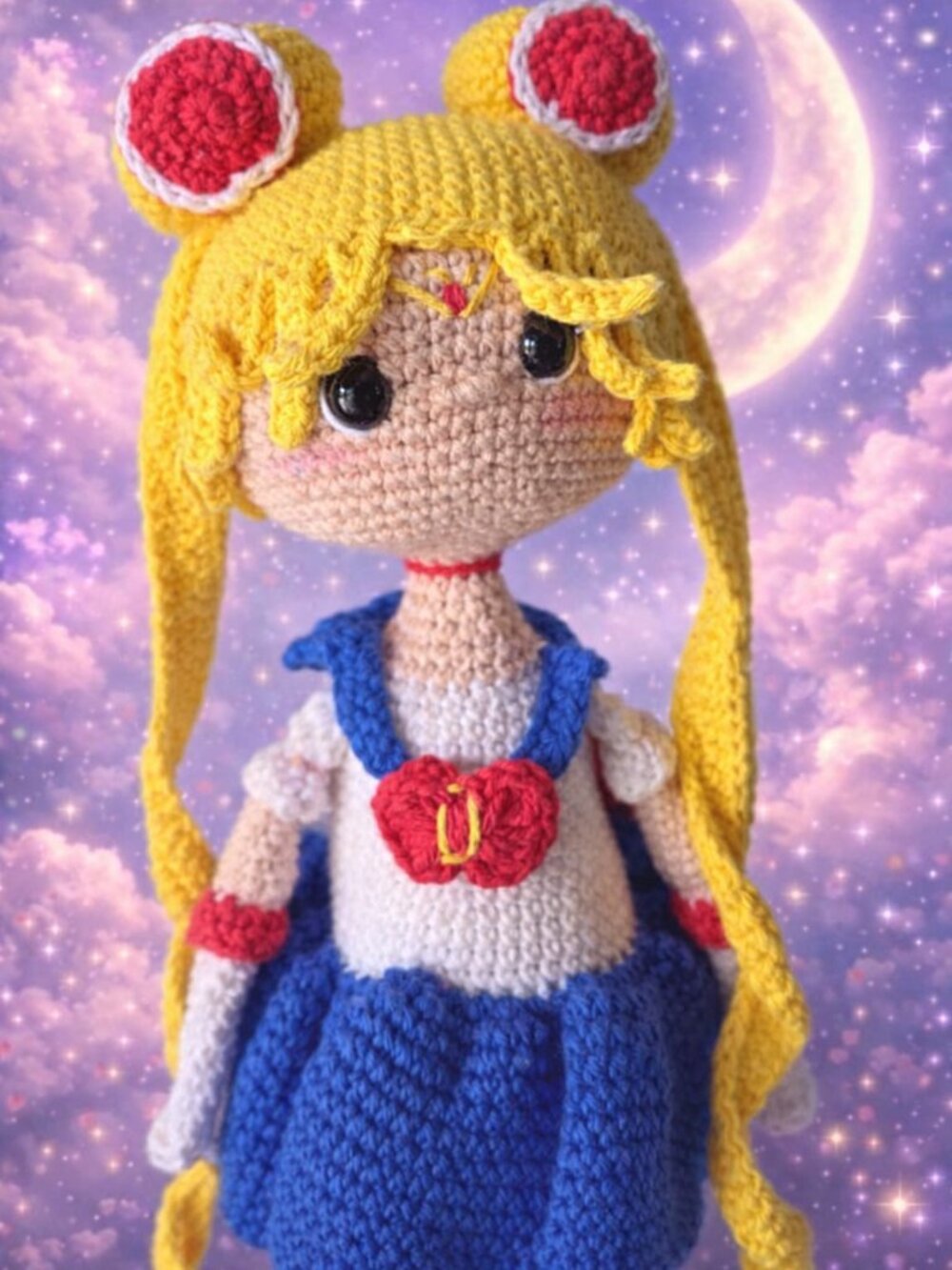 Handmade Crochet Magical Girl Doll – Amigurumi Moon Princess Inspired